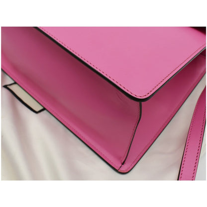 GUCCI Sylvie Medium Web Smooth Leather Top Handle Shoulder Bag Pink 431665