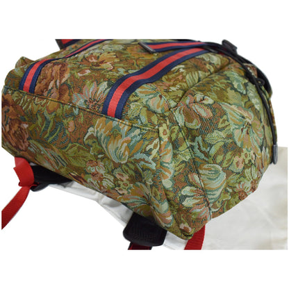 GUCCI Floral Brocade Leather Backpack Bag Green Multi 429037