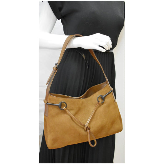 GUCCI Horsebit Suede Leather Shoulder Bag Tan 101975