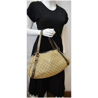 GUCCI Medium Abbey GG Canvas Shoulder Bag Beige 130736