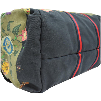 GUCCI Floral Animal Canvas Web Duffel Travel Bag Khaki Green 450983