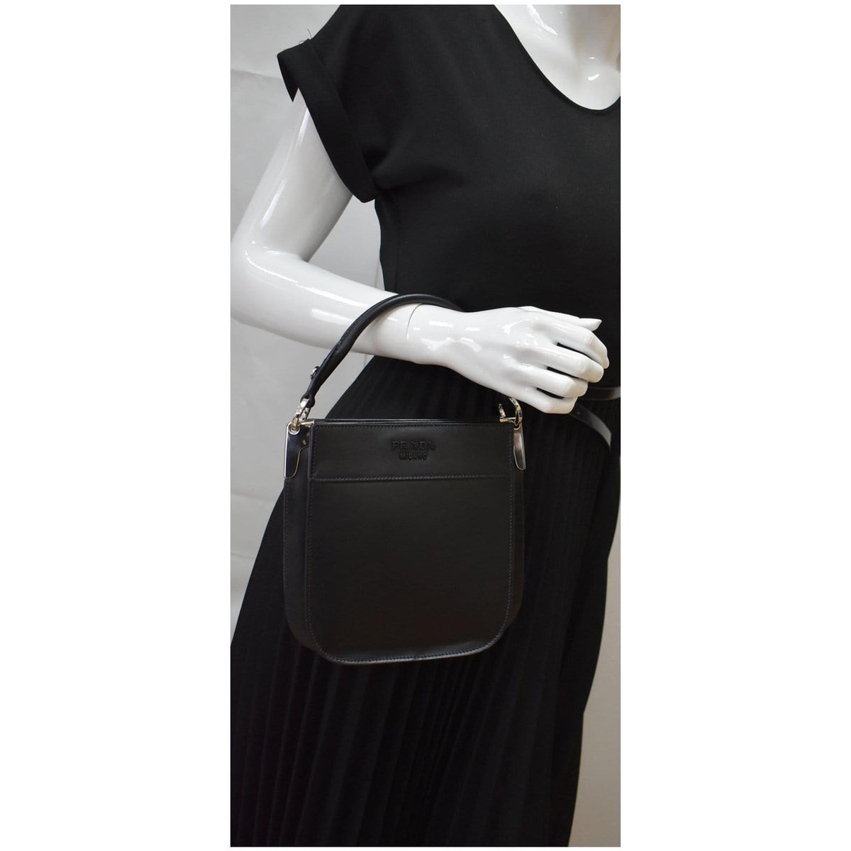 PRADA City Margit 1BC076 Calf Leather Satchel Bag Black