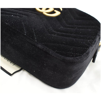 GUCCI  GG Marmont Small Velvet Matelasse Crossbody Bag Black 447632