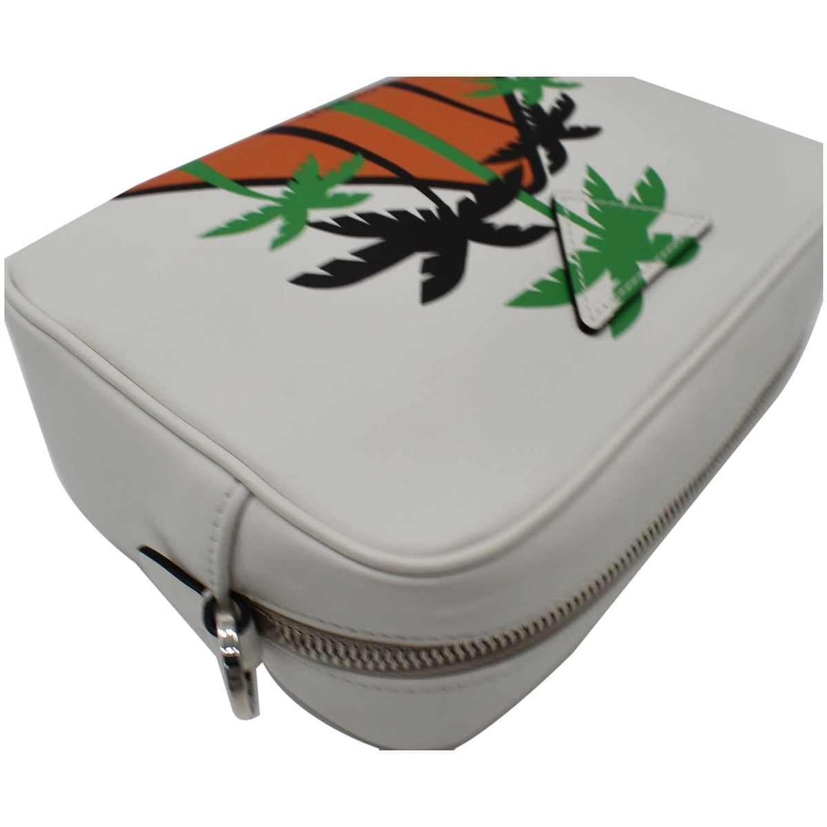 PRADA City Palm Tree Print Calfskin Leather Camera Bag White