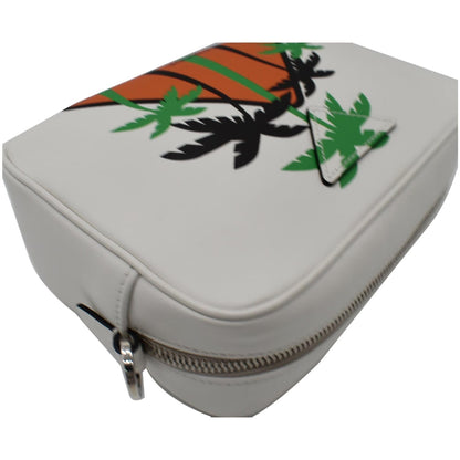 PRADA City Palm Tree Print Calfskin Leather Camera Bag White