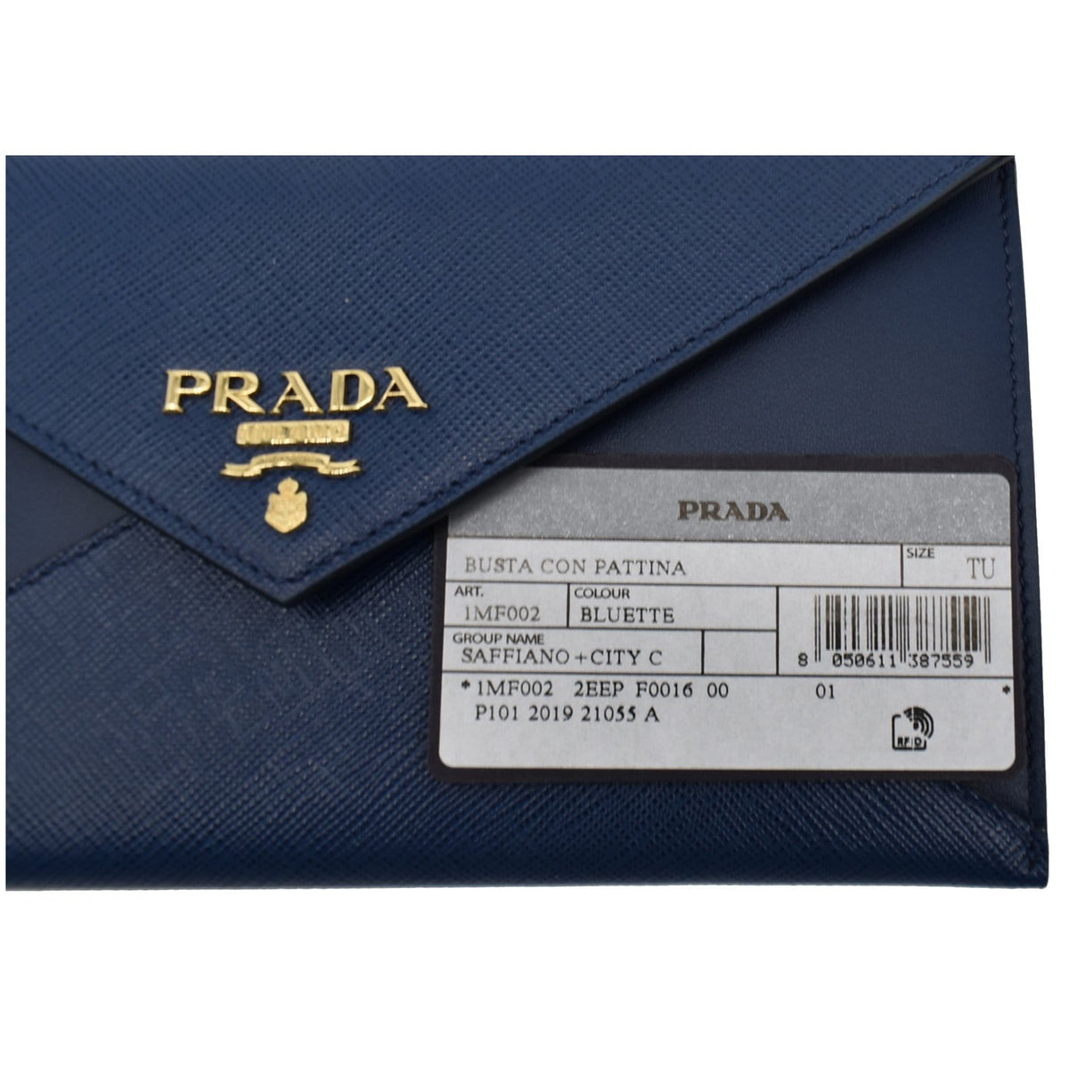 PRADA Envelope Leather Chain Clutch Blue 1MF002