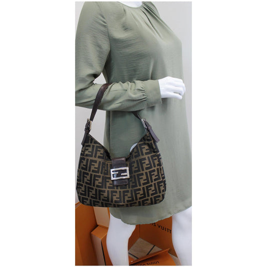 FENDI Hobo Zucca Mamma Baguette Shoulder Bag Brown