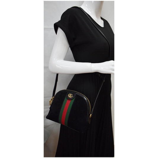 GUCCI Ophidia GG Small Suede Shoulder Bag Black 499621
