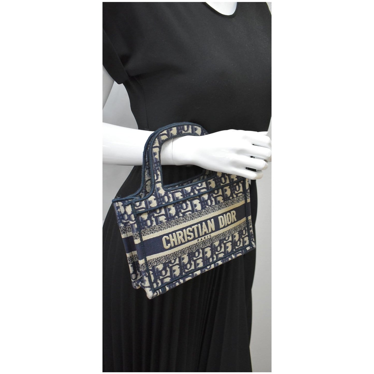 CHRISTIAN DIOR Mini Dior Book Oblique Embroidery Tote Bag Blue