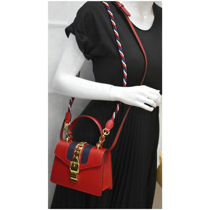 GUCCI Sylvie Mini Leather Crossbody Bag Red 470270