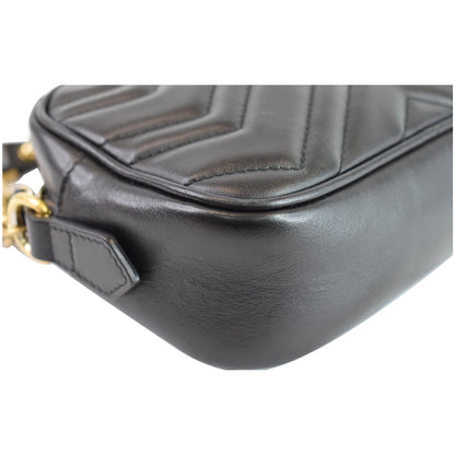 GUCCI GG Marmont Matelasse Mini Leather Crossbody Bag Black 448065