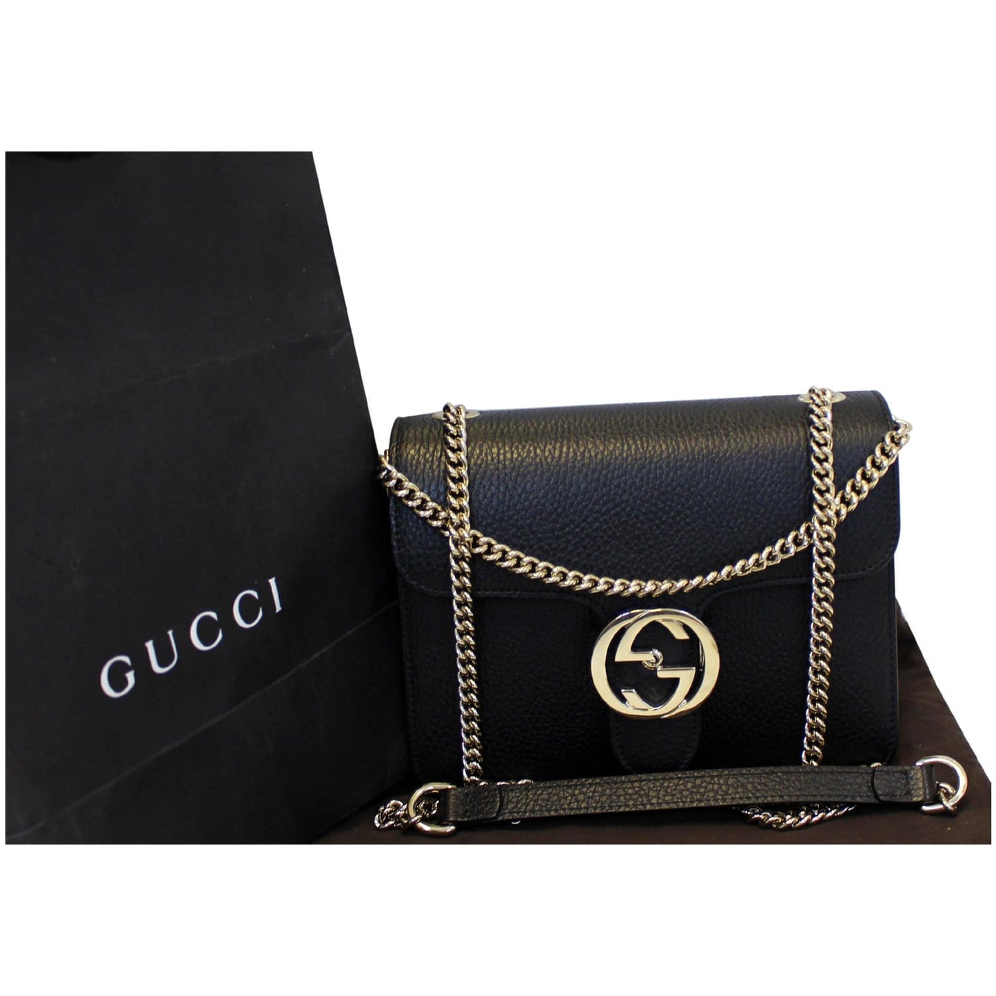 GUCCI Interlocking GG Leather Crossbody Bag Black 510304