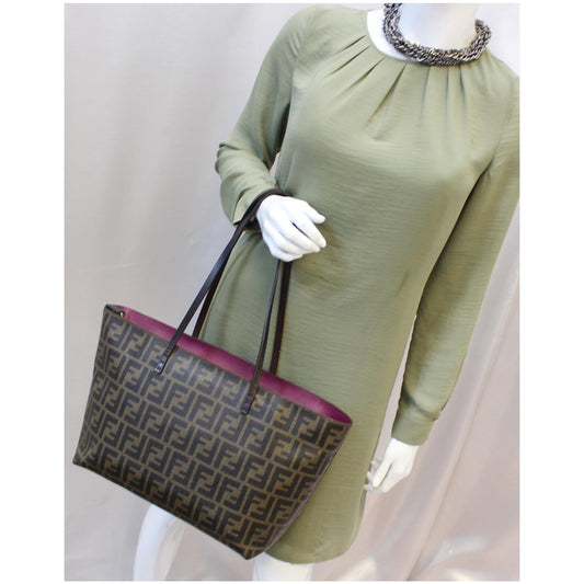 FENDI Zucca Print Canvas Small Roll Tote Bag Brown