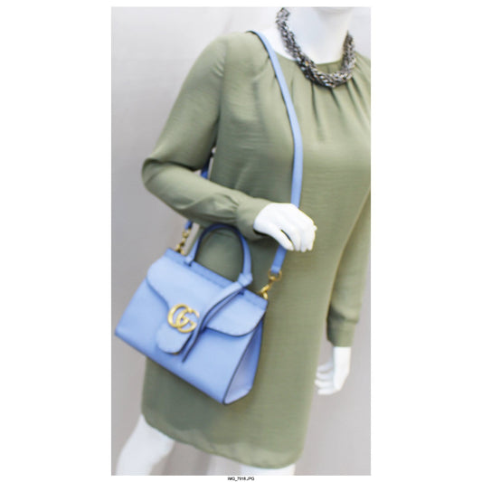 GUCCI GG Marmont Leather Top Handle Shoulder Bag Blue 442622
