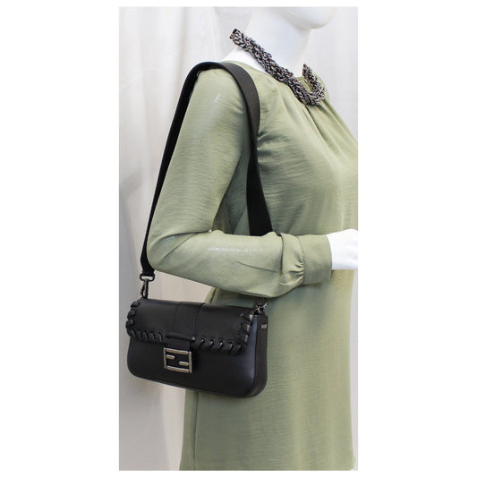 FENDI BAGUETTE Black Leather Shoulder Bag