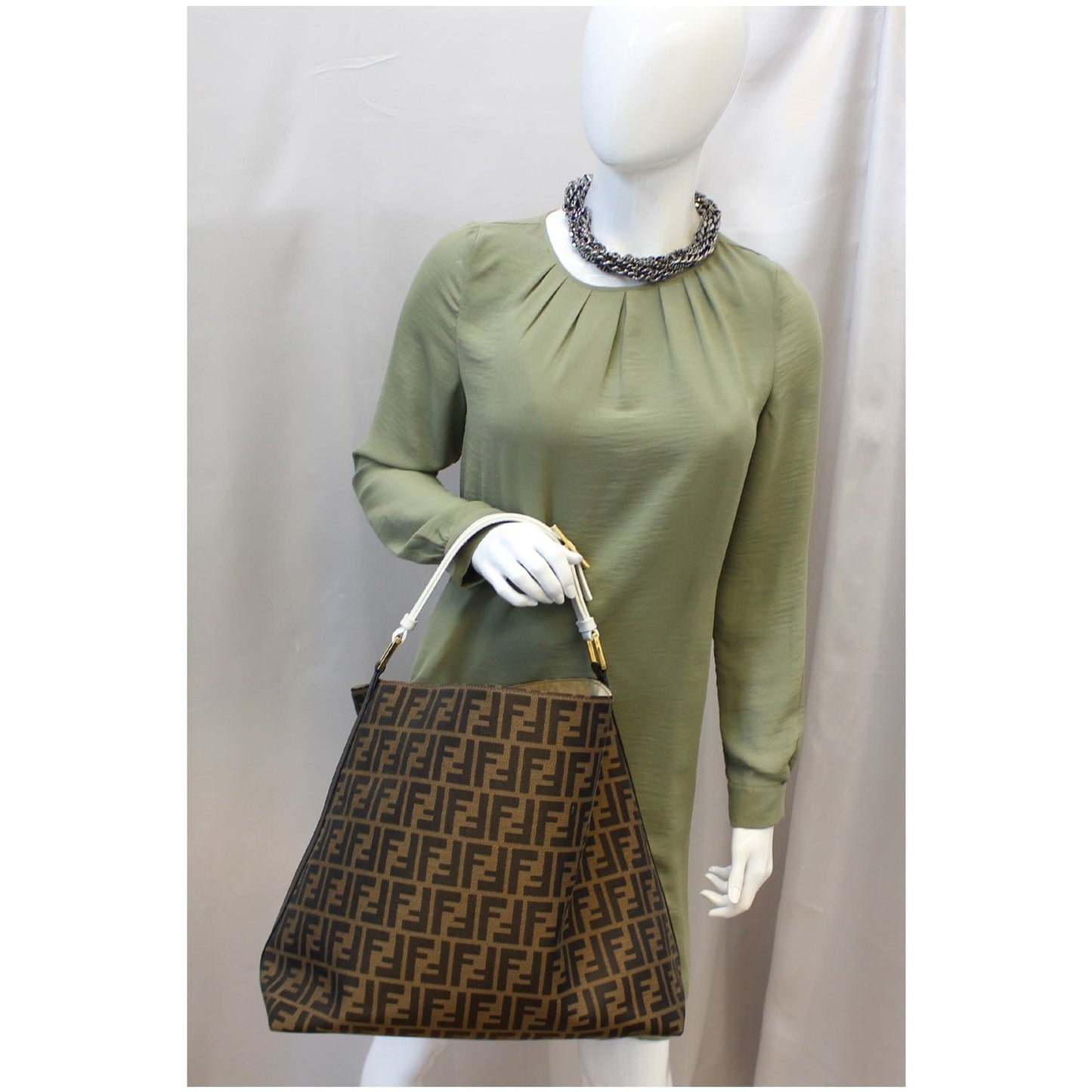 FENDI Zucca Canvas Large Hobo Bag Tobacco