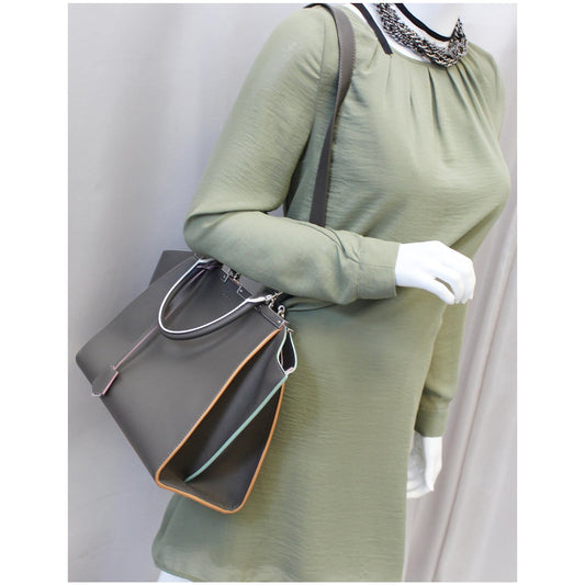 FENDI Petite 3Jours Calfskin Leather Tote Bag Dark Grey