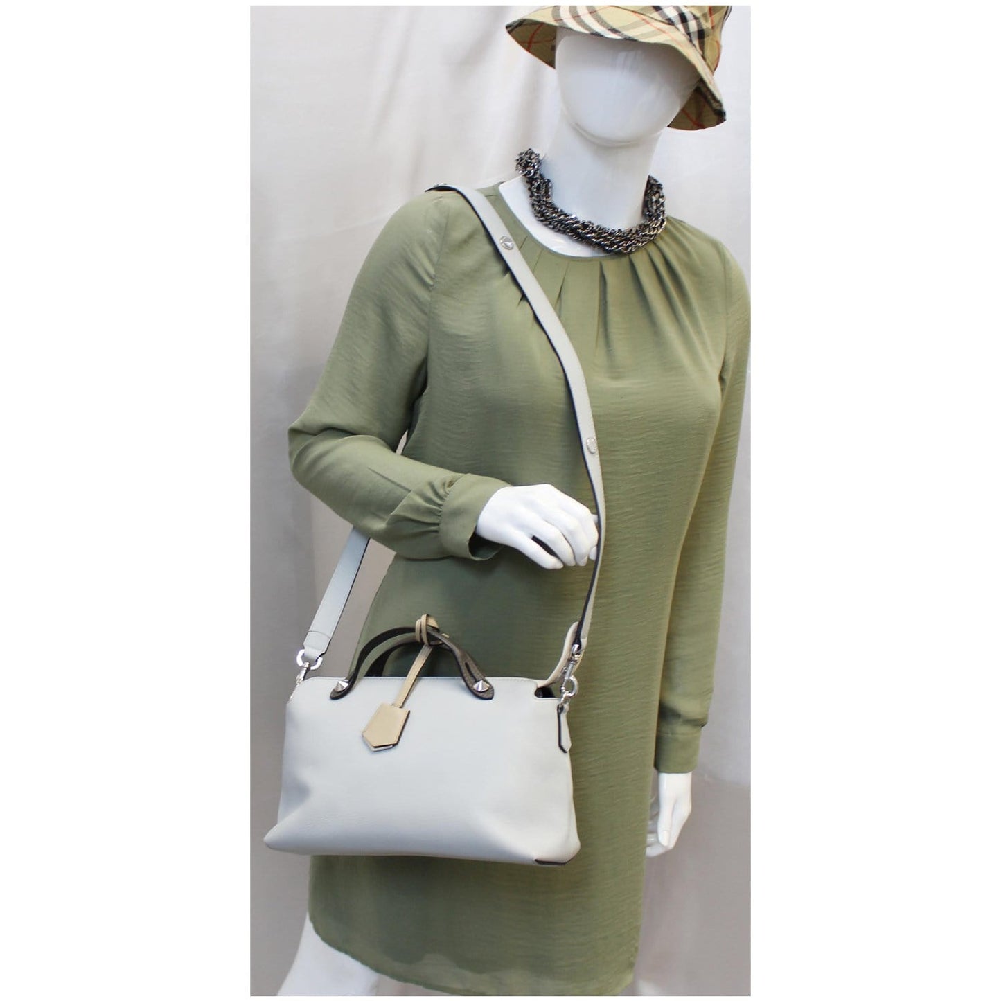 FENDI Small By The Way Leather Shoulder Bag Gray/Light Blue