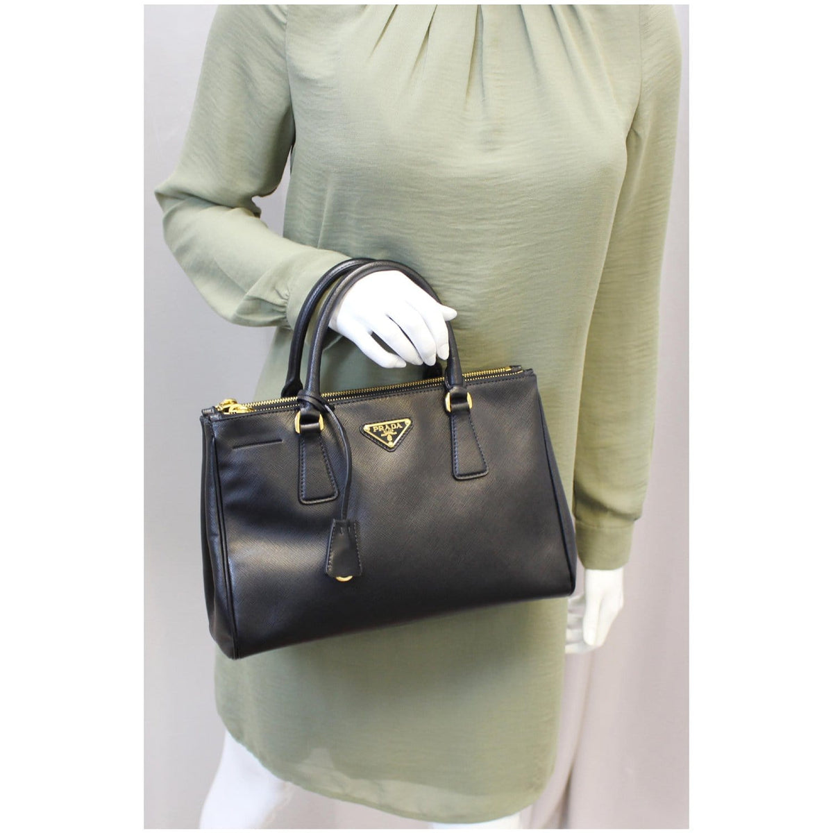 PRADA Saffiano Lux Small Double-Zip Tote Bag Black