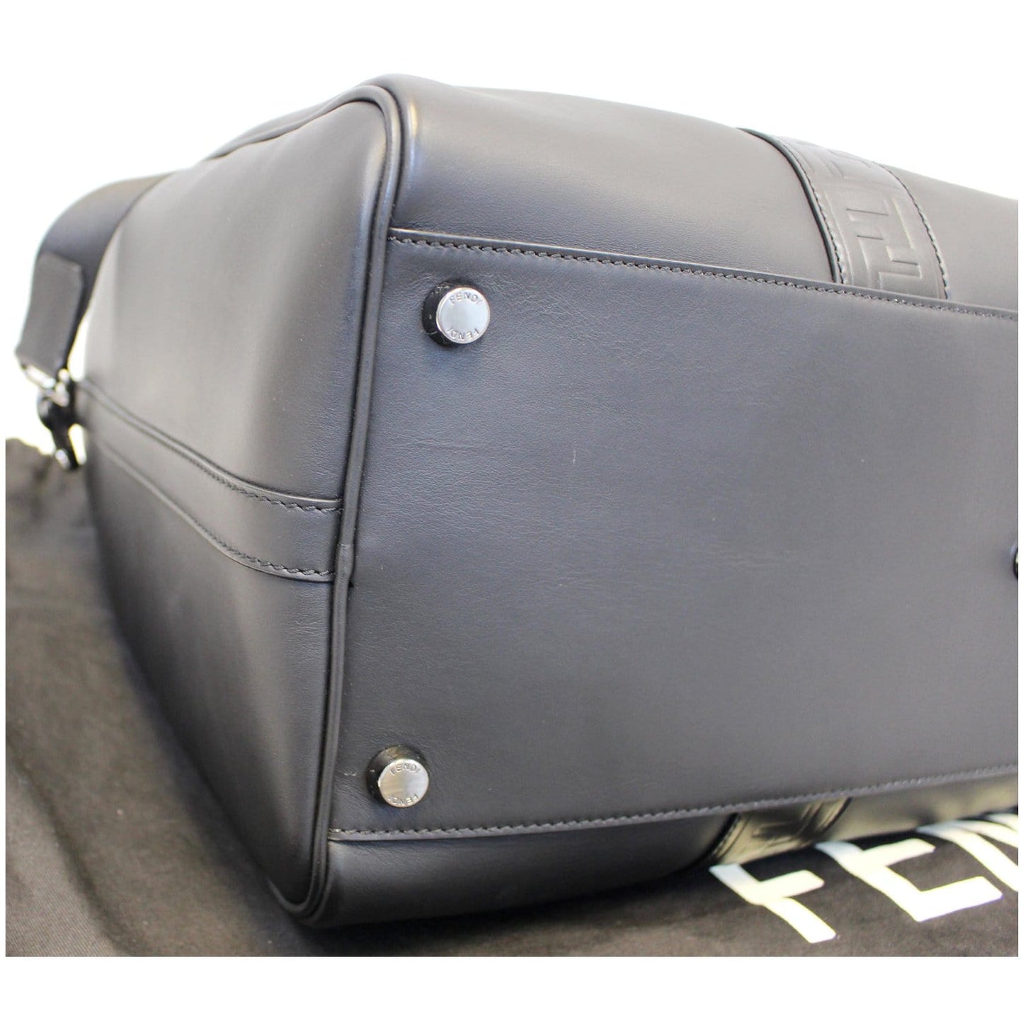 FENDI Black Leather Weekender Satchel Shoulder Bag