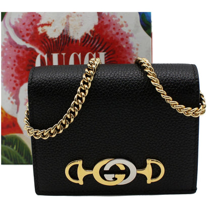 GUCCI Zumi Mini Grainy Leather Chain Wallet Black 570660 - 10% OFF