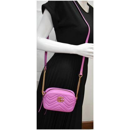 GUCCI GG Marmont Matelasse Mini Leather Crossbody Bag Purple 448065