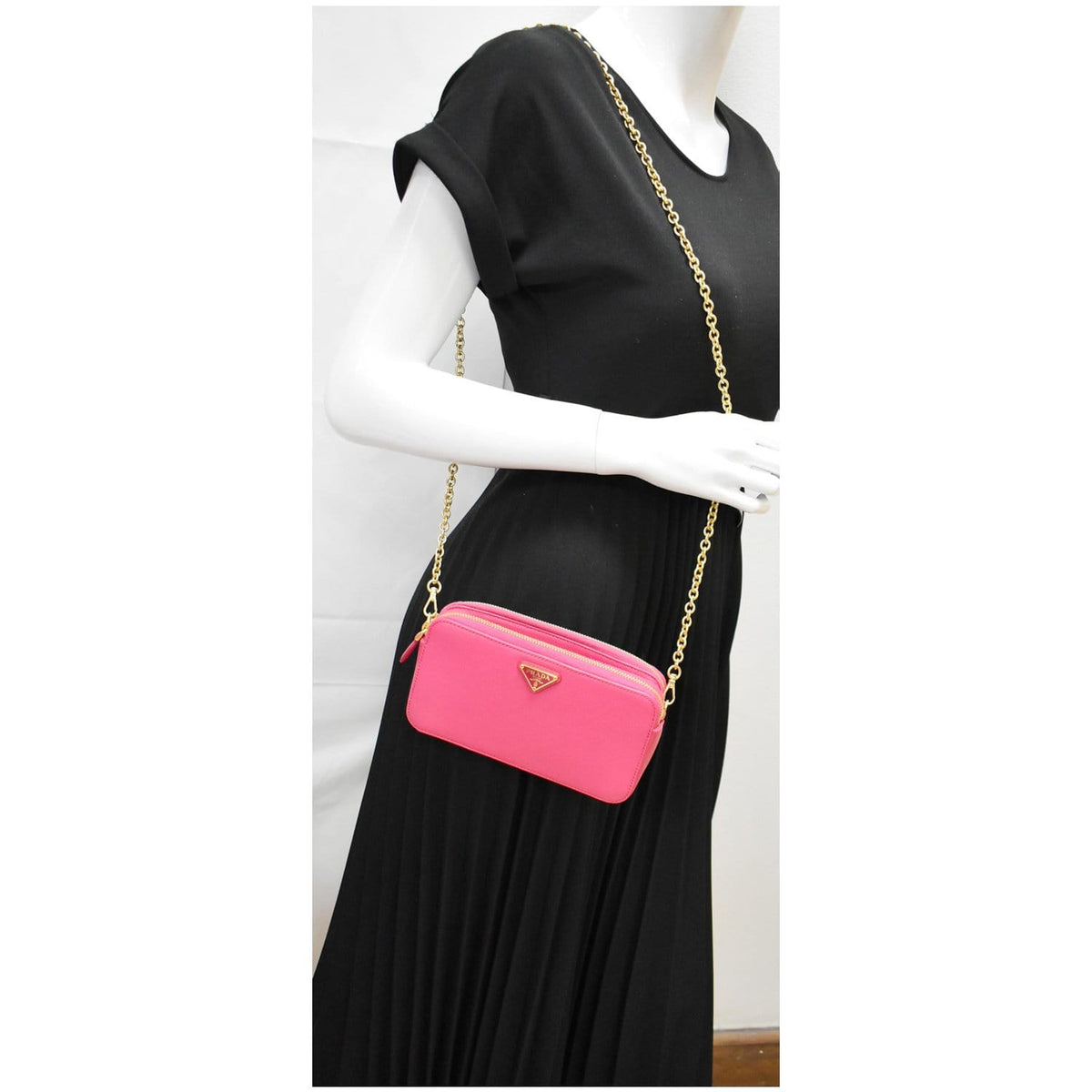PRADA Mini Saffiano Leather Chain Crossbody Bag Pink- Hot Deals