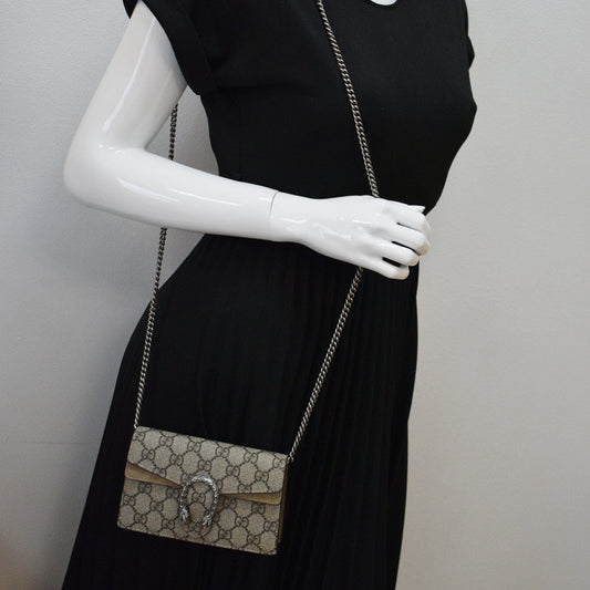 GUCCI Dionysus Super Mini GG Supreme Canvas Crossbody Bag Taupe 476432