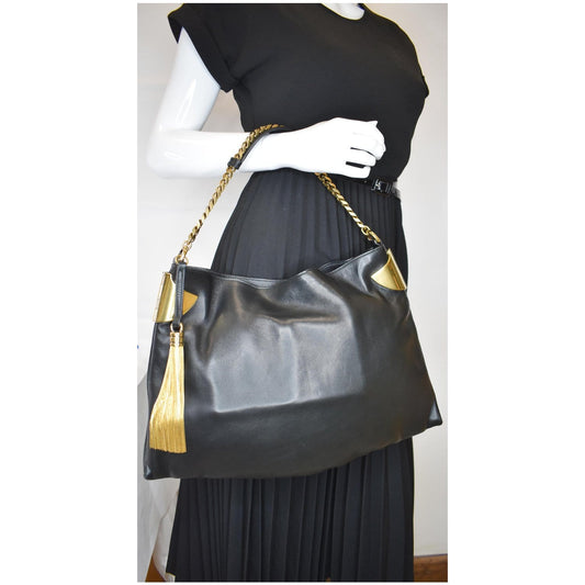 GUCCI 1970 Medium Leather Shoulder Bag Black 290682