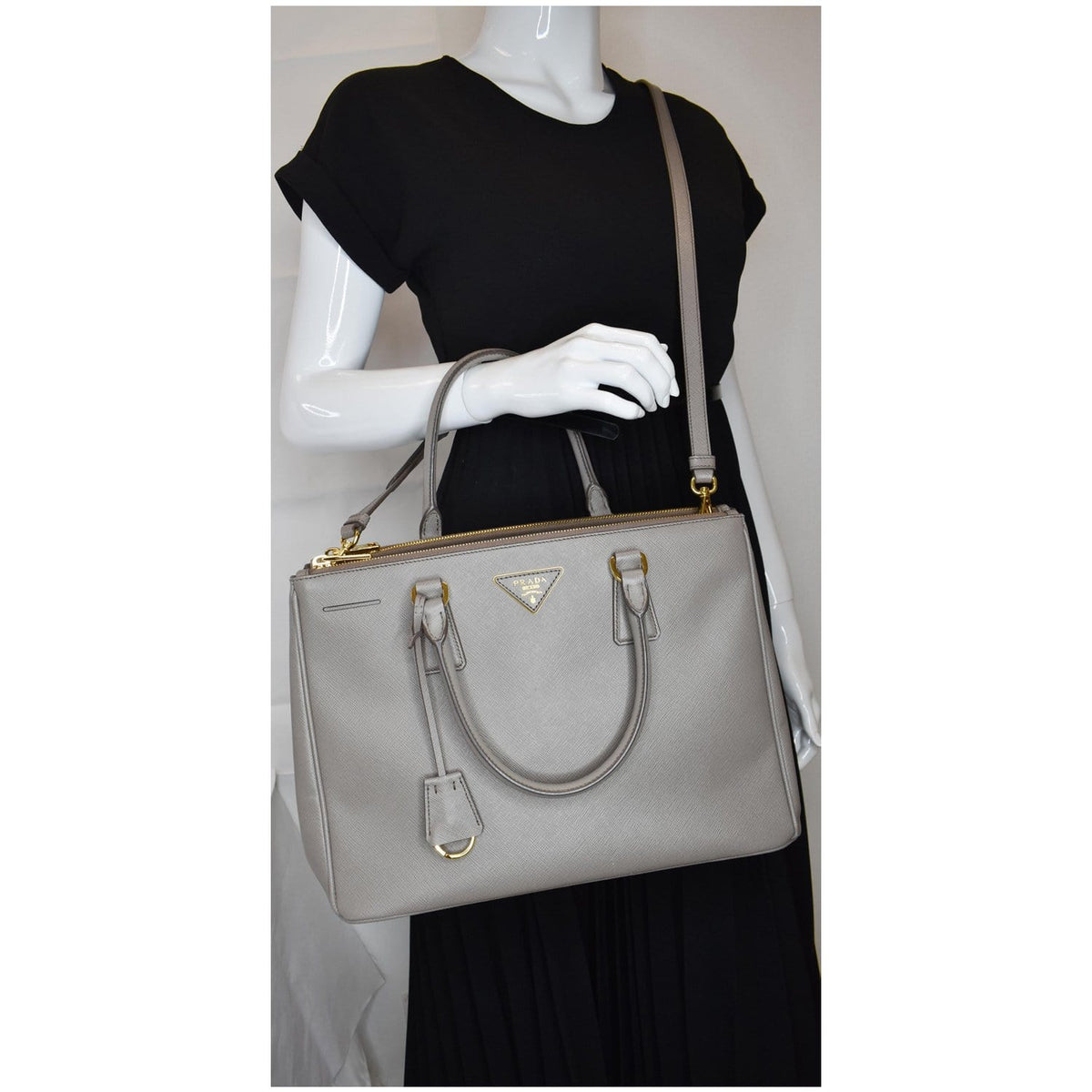 PRADA Lux Large Saffiano Leather Tote Shoulder Bag Light Taupe