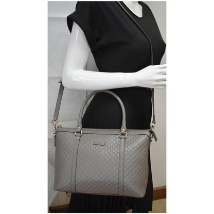 GUCCI Convertible GG Microguccissima Leather Satchel Bag Grey 449656