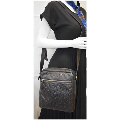 GUCCI Guccissima Leather Messenger Bag Black 201448