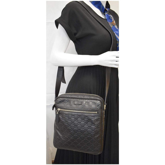 GUCCI Guccissima Leather Messenger Bag Black 201448