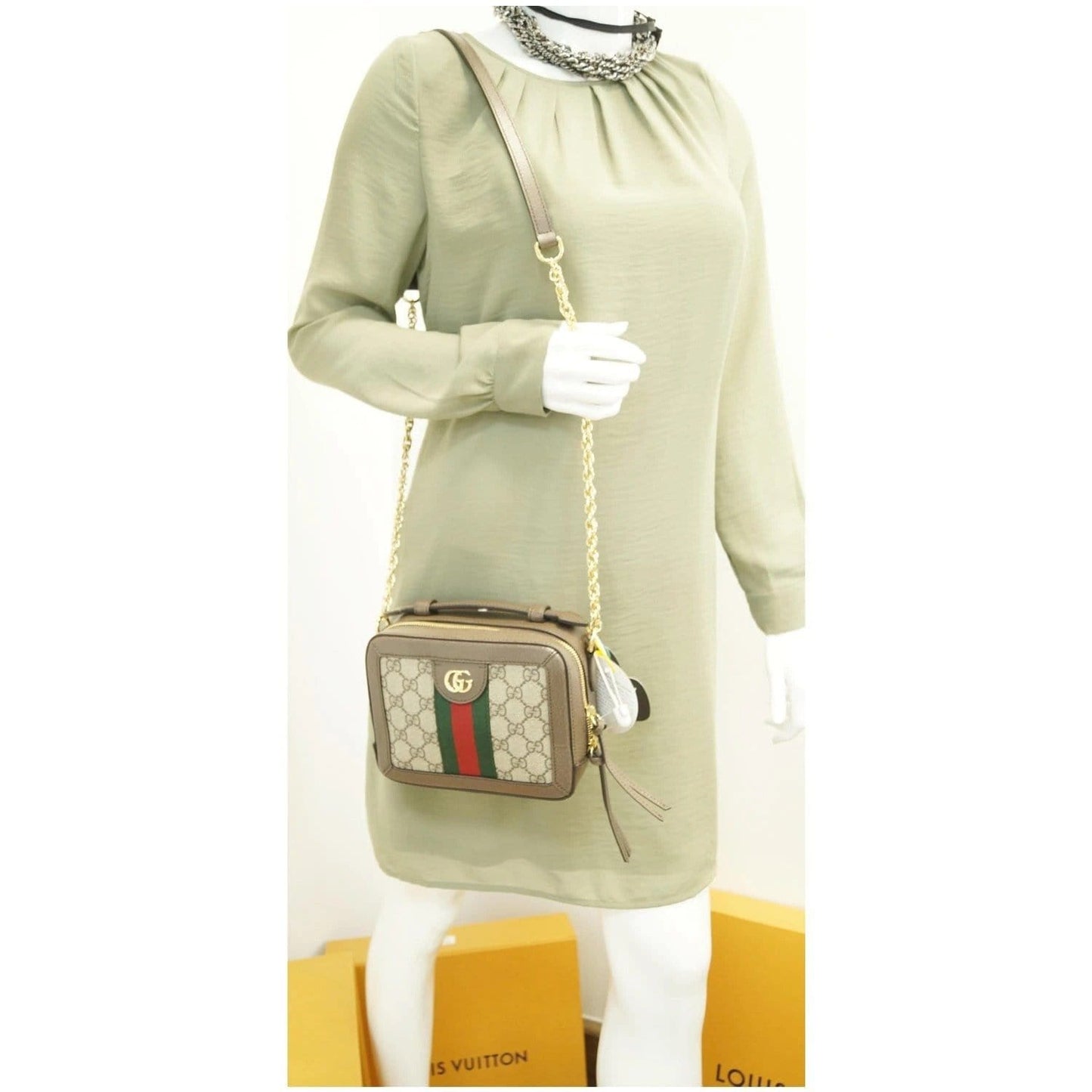 GUCCI Ophidia GG Mini Supreme Shoulder Bag Beige/Ebony 602576