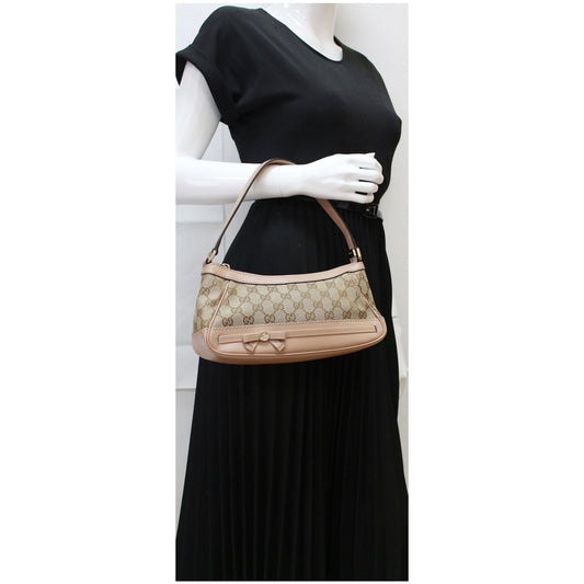 GUCCI Mayfair Small Bow GG Canvas Shoulder Bag Rose Beige 269893