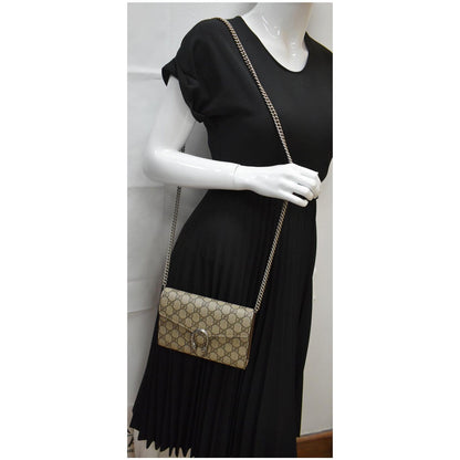 GUCCI Dionysus GG Supreme Crossbody Chain Wallet Beige 401231
