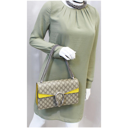 GUCCI Dionysus Small GG Supreme Canvas Shoulder Bag Beige 400249