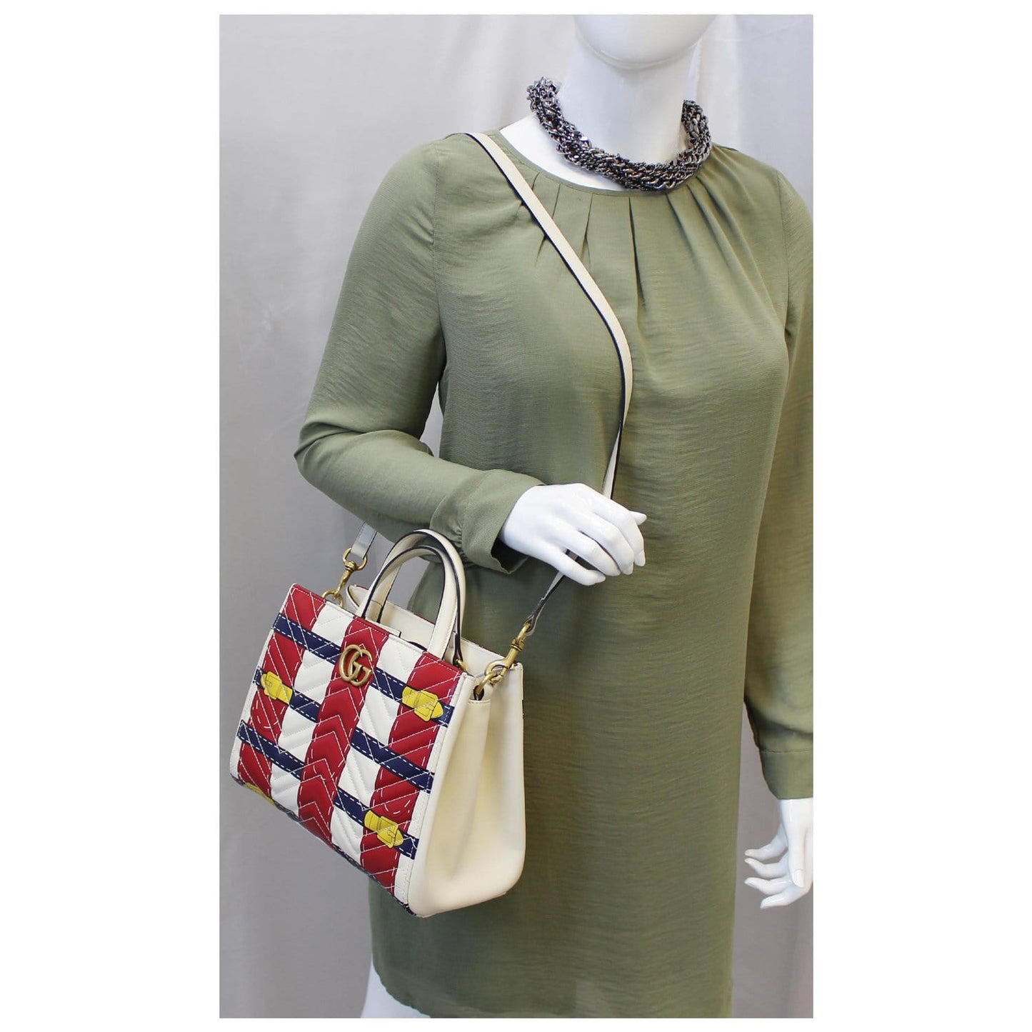 GUCCI Trompe L’oeil Print GG Marmont Top Handle Shoulder Bag