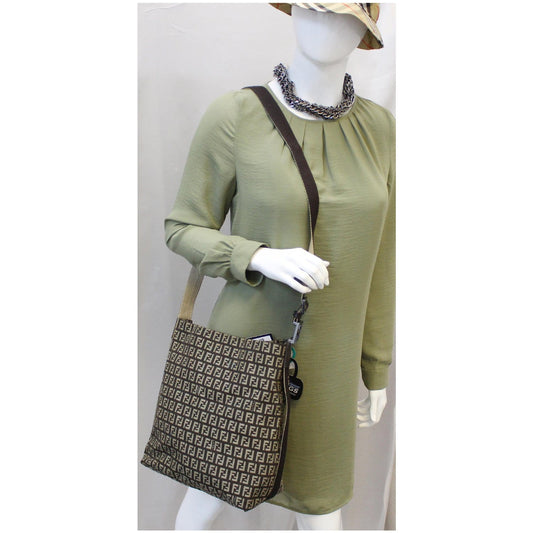 FENDI Zucchino Canvas Crossbody Bag Brown