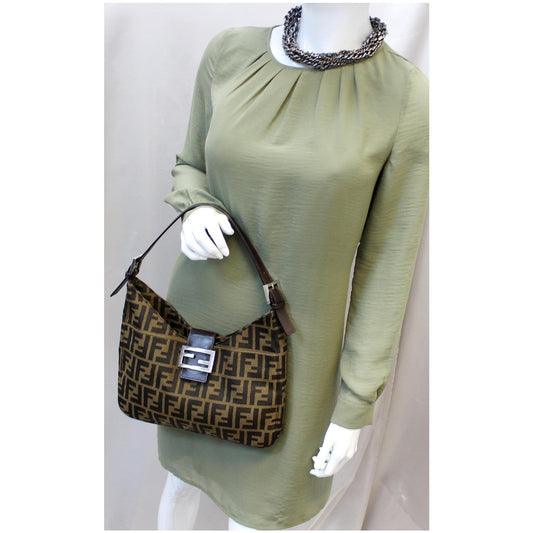 FENDI Zucca Canvas Hobo Shoulder Bag Brown