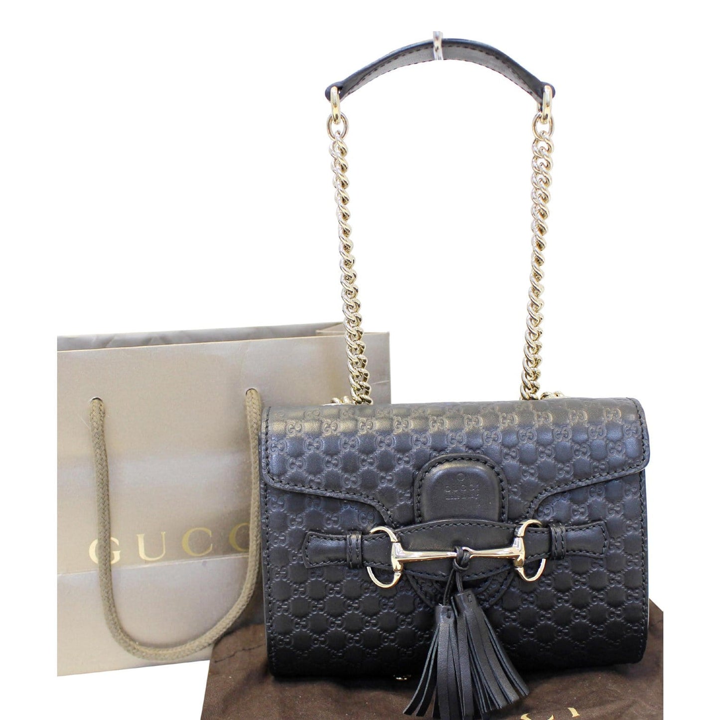 GUCCI Emily Mini Micro GG Guccissima Leather Shoulder Bag Black