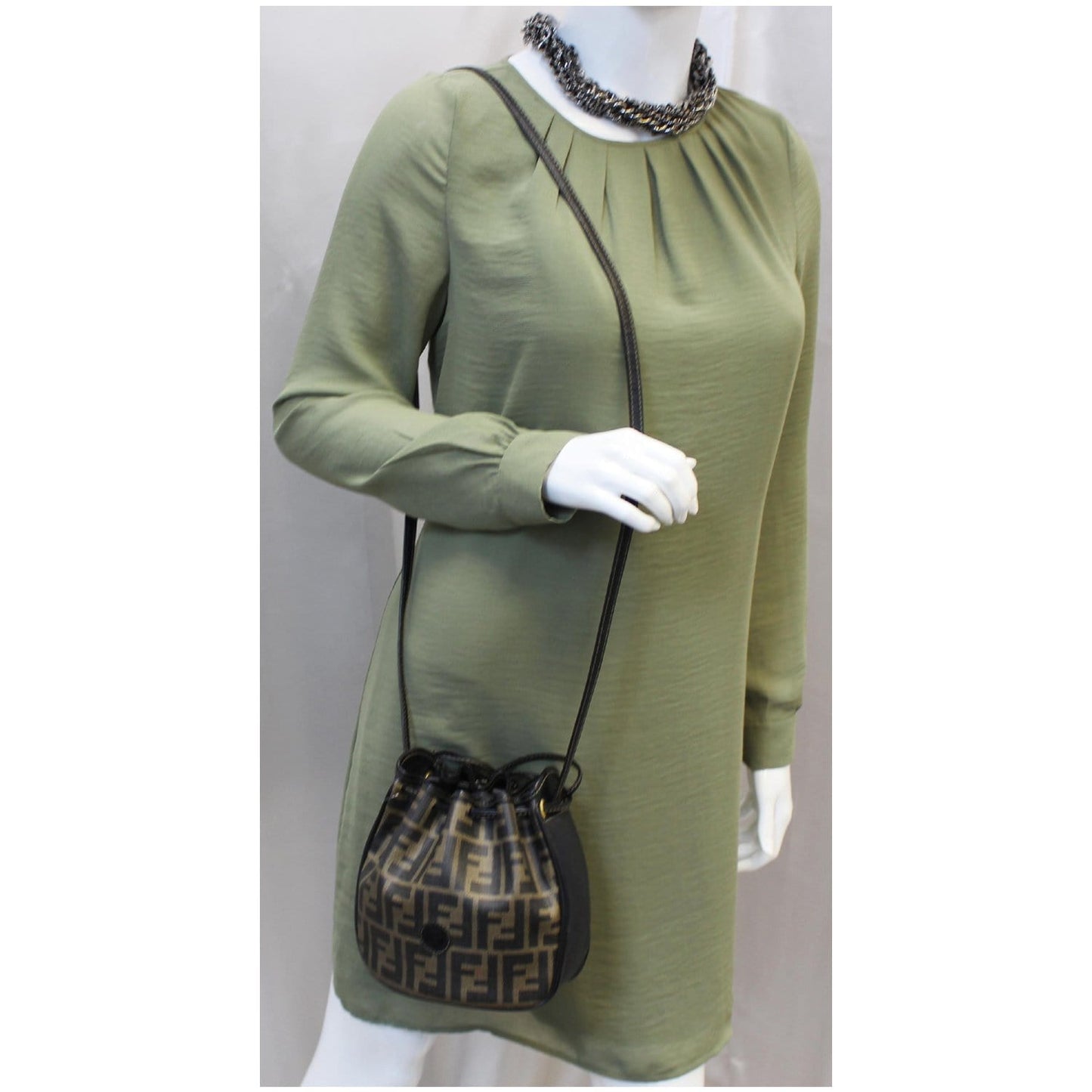 FENDI Drawstring Bucket Crossbody Bag Brown