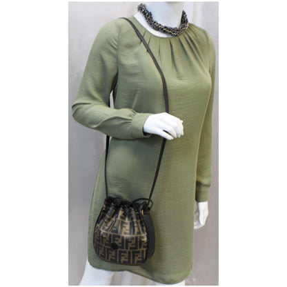 FENDI Drawstring Bucket Crossbody Bag Brown