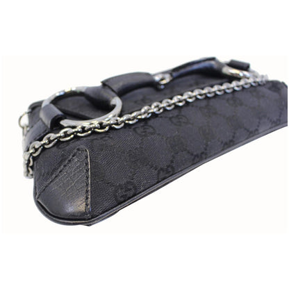 GUCCI Horsebit GG Canvas Clutch Bag Black