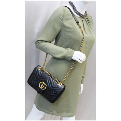 GUCCI GG Marmont Small Matelasse Leather Crossbody Bag Black