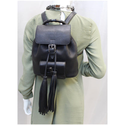 GUCCI Bamboo Pebbled Leather Backpack Bag Black - Last Call