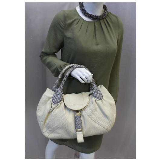 FENDI Spy White Leather Satchel Bag