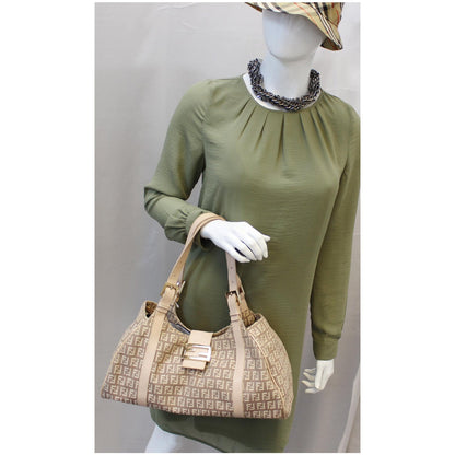 FENDI Zucchino Canvas Shoulder Bag Pink