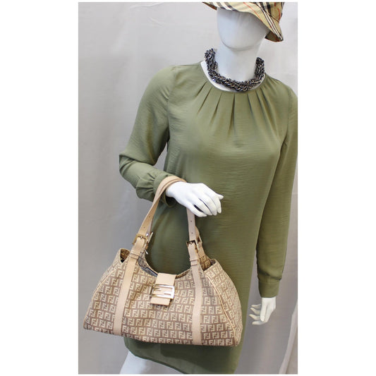 FENDI Zucchino Canvas Shoulder Bag Pink