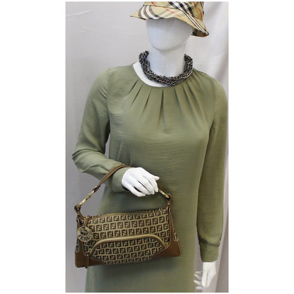 FENDI Zucca Small Canvas Shoulder Bag Beige